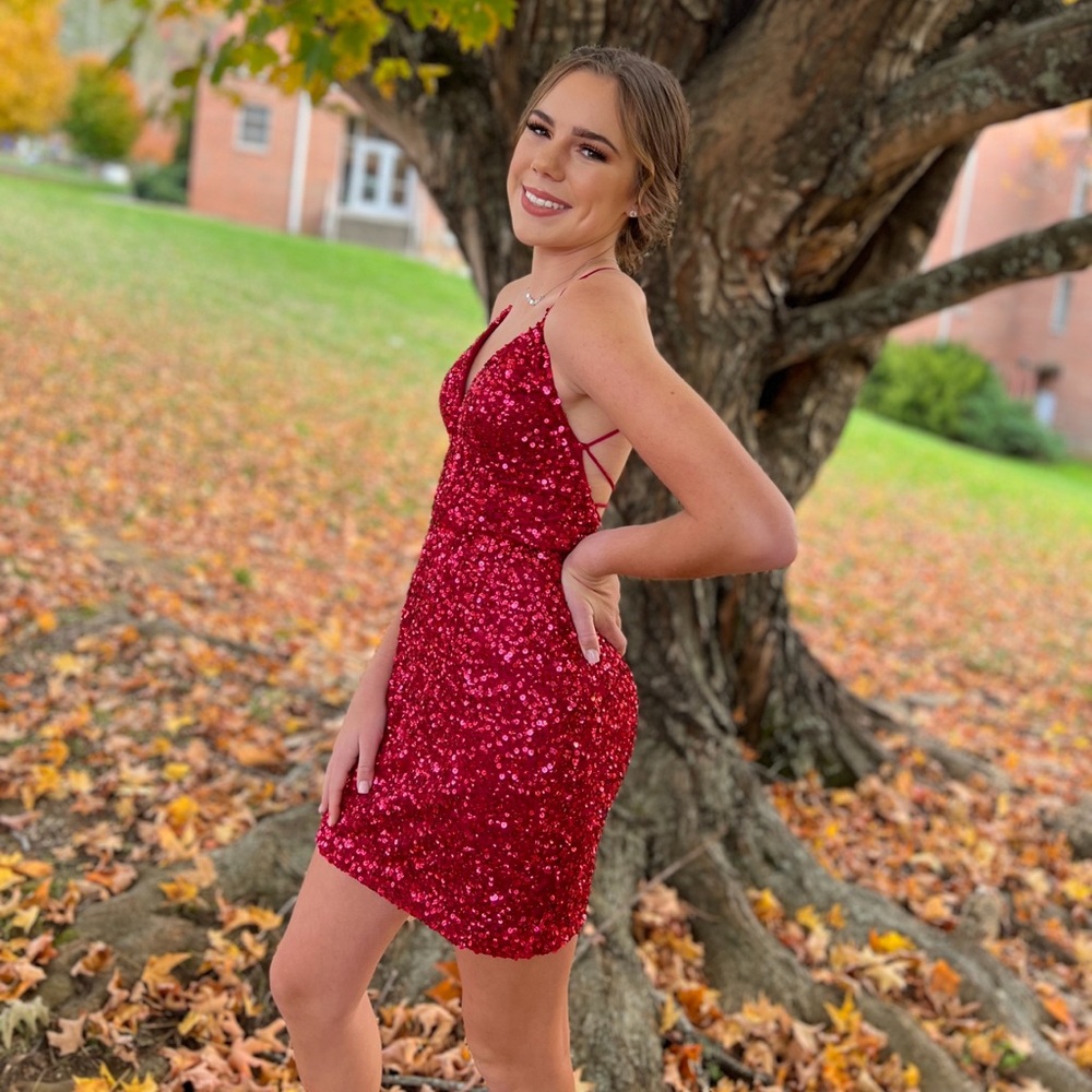 ALETA Red Sequin Homecoming Dress
